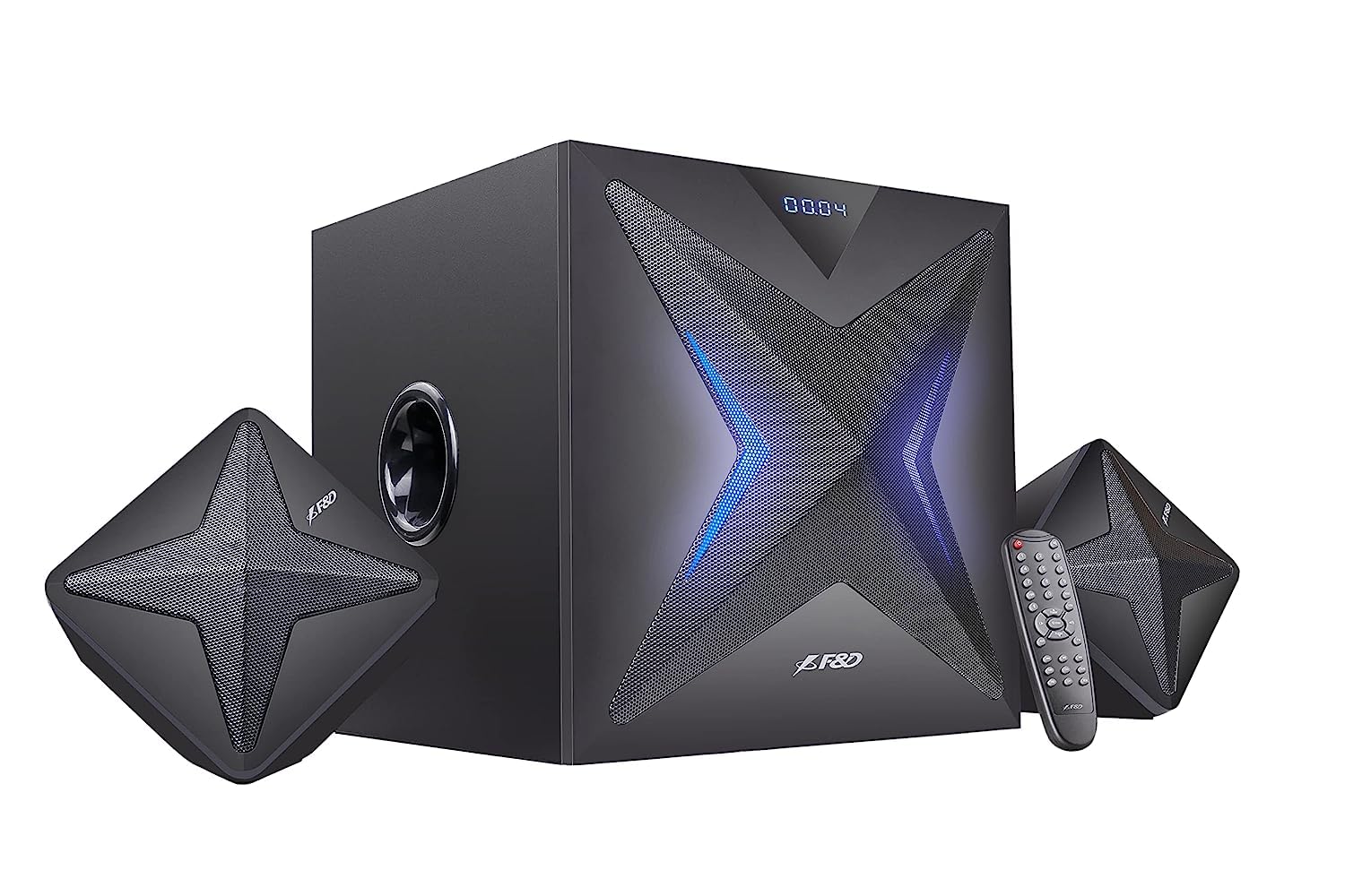 F&D F550X W2.1 Channel Bluetooth Multimedia Speakers with Subwoofer Satellite Speaker, Multicolor LED Display, Remote, USB, SD Card, NFC