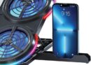 Standard ICE08 Cooling Pad Gaming Laptop Stand With Mobile Holder – 6x Blue LED Fans Multi Speed – LCD Screen – RGB Side Lights – 2 x USB -12 UP to 17 Inch | Black